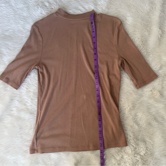 Mock Neck Ribbed Tee in Camel Color - Picture 2 of 5